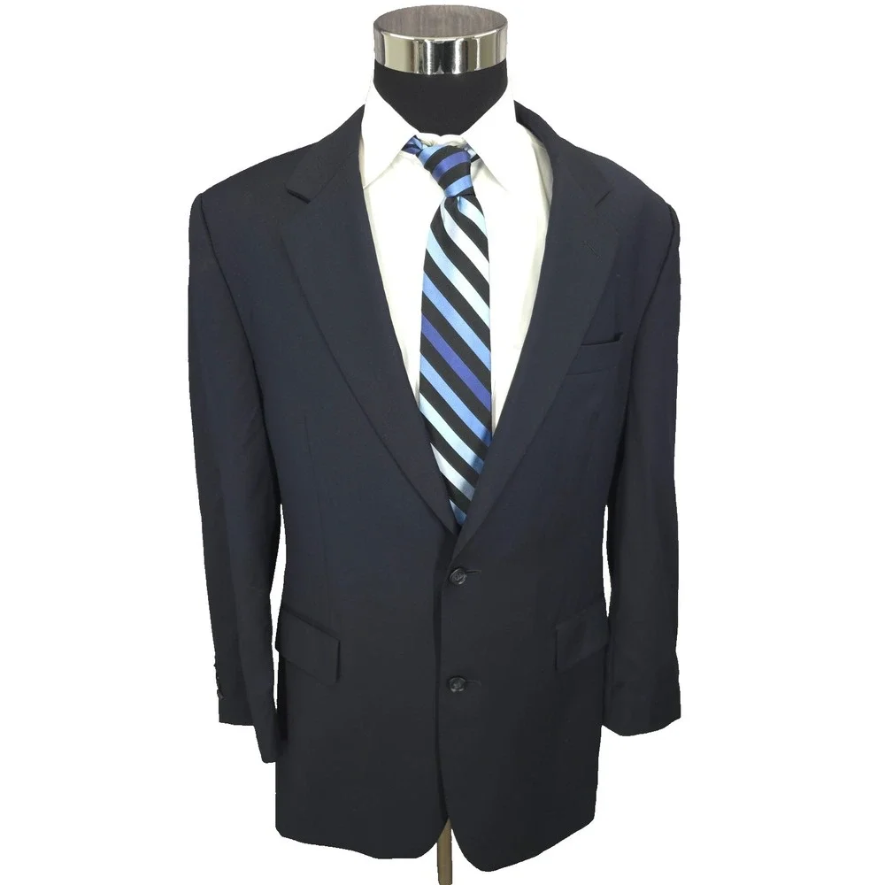 Jos A Bank Signature Blazer Jacket Mens 43 L Blue Sport Coat 2 Buttons Business